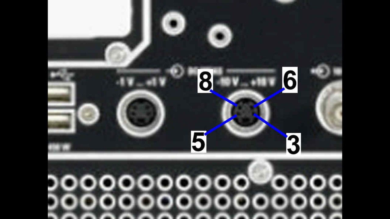 What is the correct pin layout of the DC inputs on the network analyzer's rear panel?