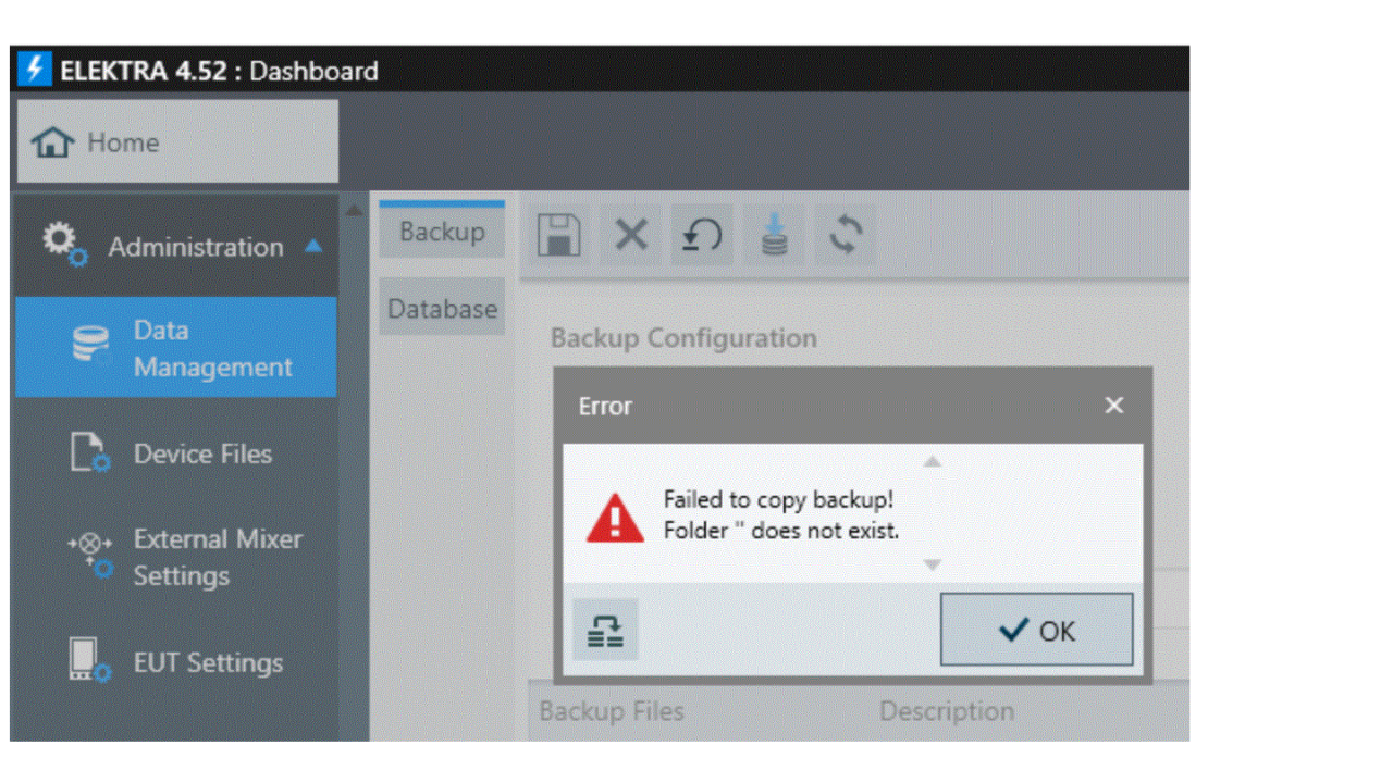 ELEKTRA: Error message "Failed to copy backup! Folder " does not exist" during backup process