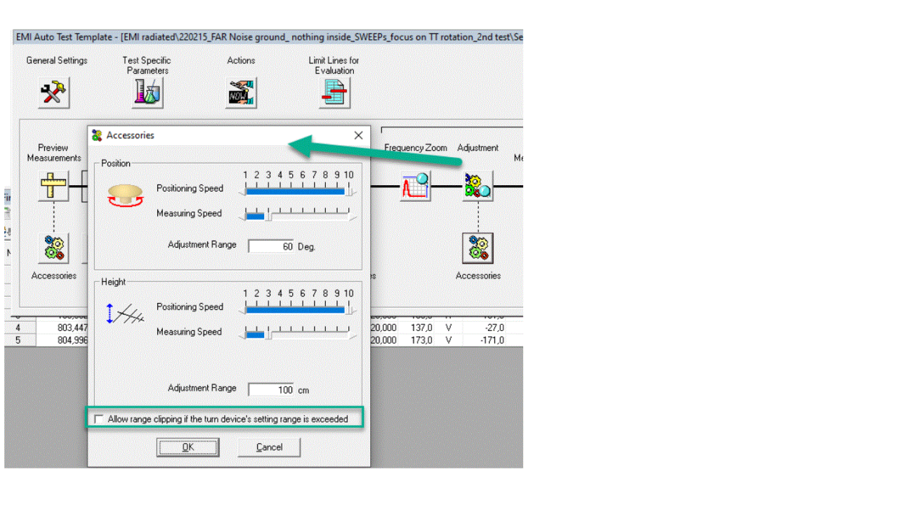 EMC32, функция окончательного согласования поворотного стола при автоматических испытаниях на ЭМС не работает в ограниченном диапазоне