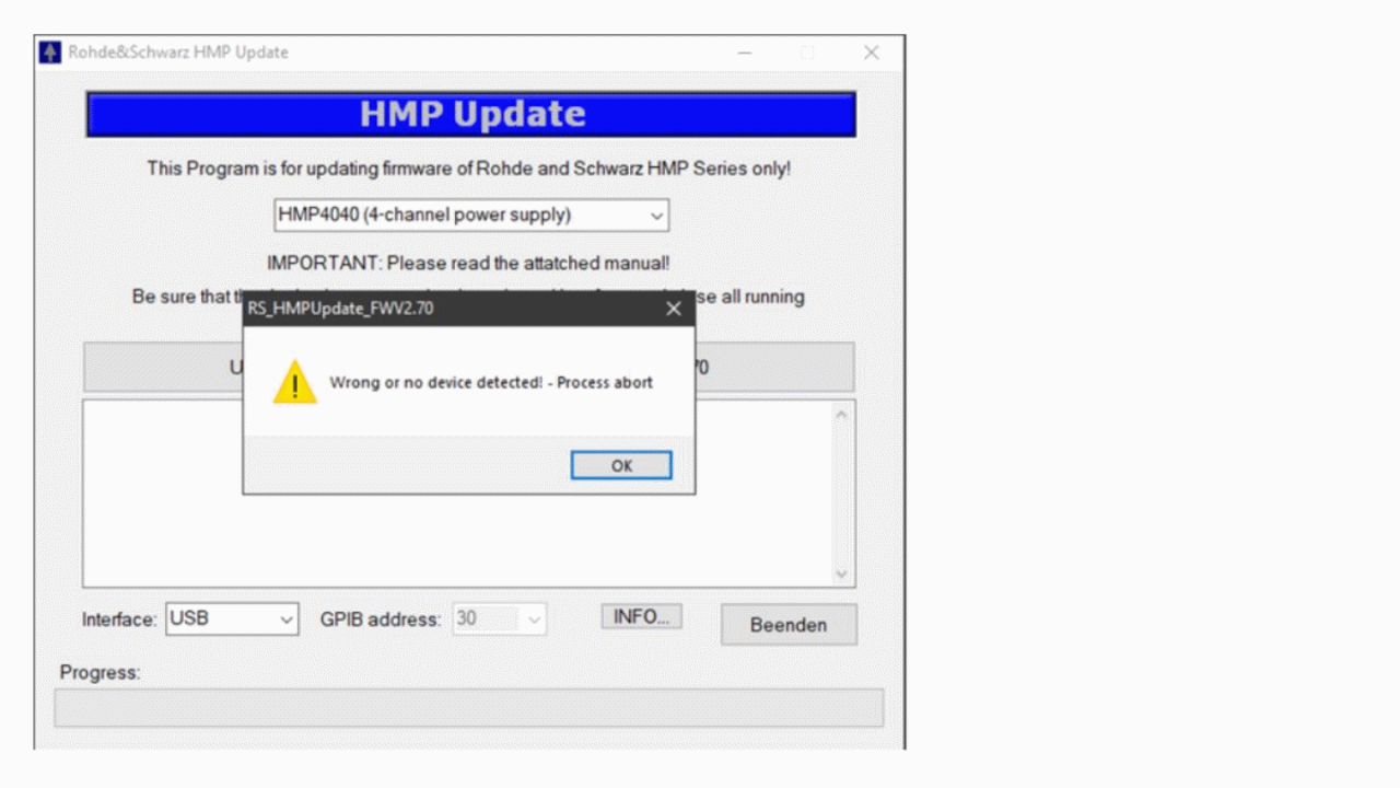 HMP Series Firmware update does not work using USB port - img1
