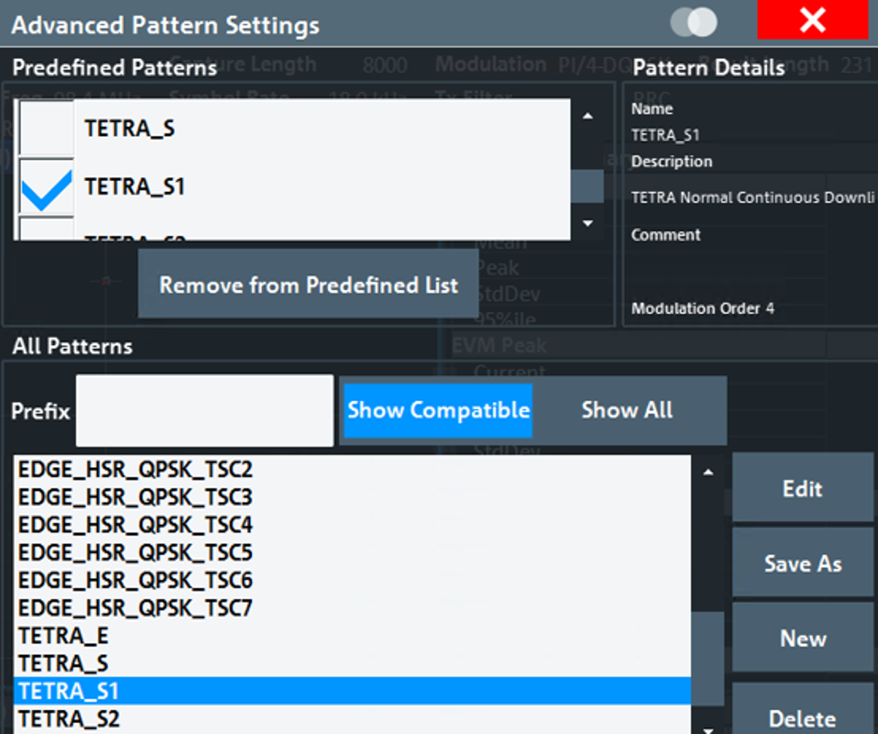 Advanced pattern settings