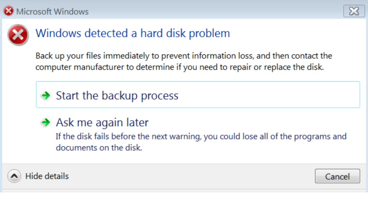 Windows hard disk problem