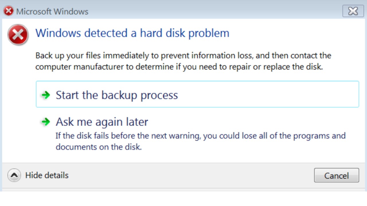 Problema del disco duro de Windows