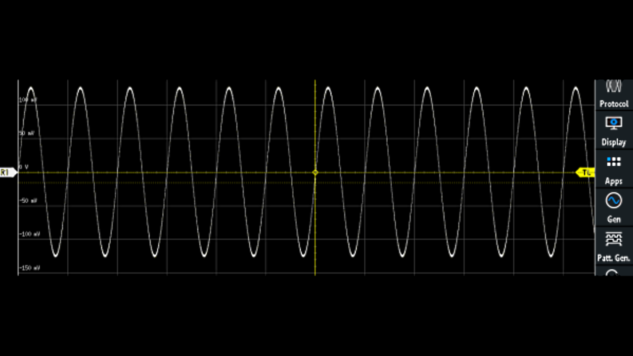 Forma de onda carregada no gerador arbitrário. A frequência da forma de onda é de 10 KHz.