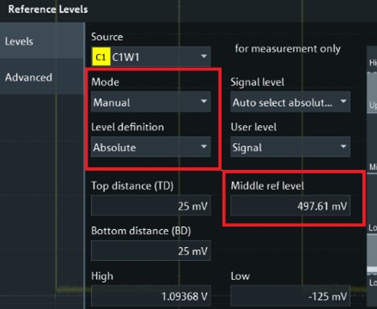 Configurazione degli oscilloscopi RTO/RTP: livelli di riferimento per le misure nella versione 5 del firmware 