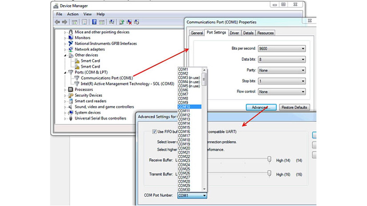 Changing virtual COM port to use field probe with EMC32