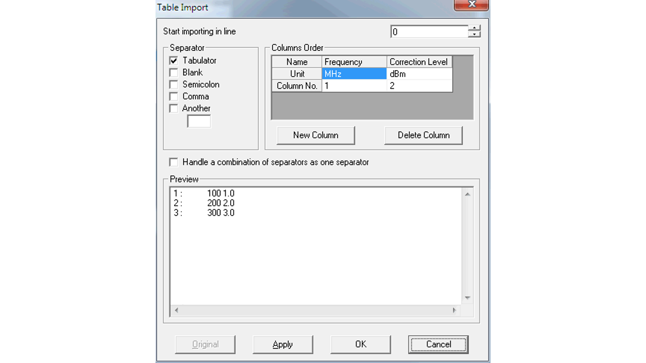 How to import correction tables from Excel file