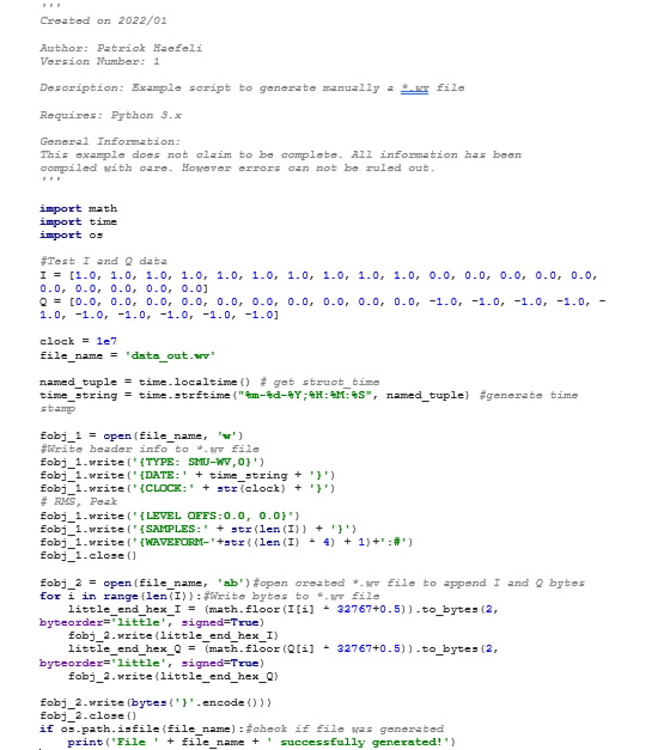 Example on how to manually generate a *.wv file with Python | Rohde ...