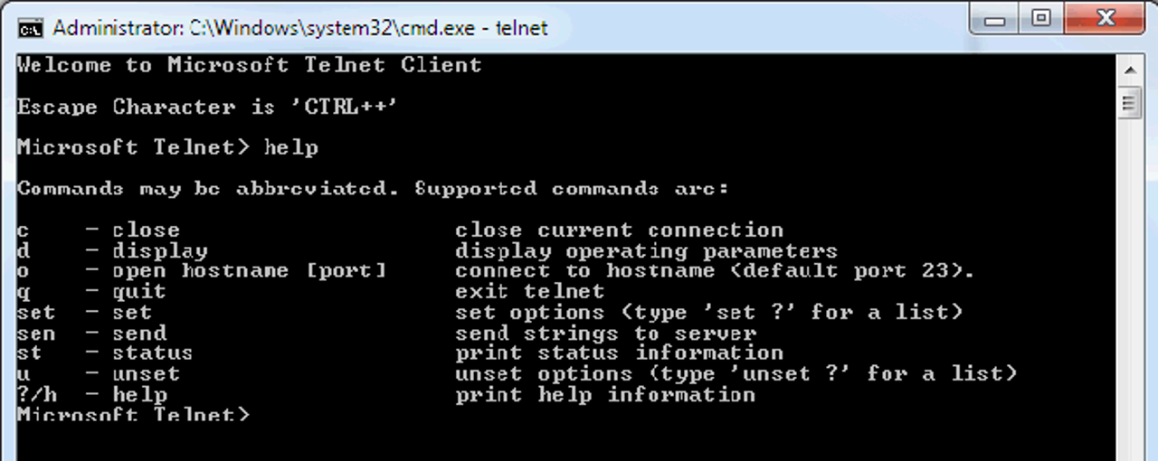 How to enable Telnet Client in Windows 7